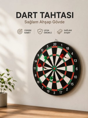 Uslucan Alışveriş Evde, Ofiste ve Oyun Alanlarında Kullanıma Uygun Sağlam Ahşap Gövdeli Dart Tahtası