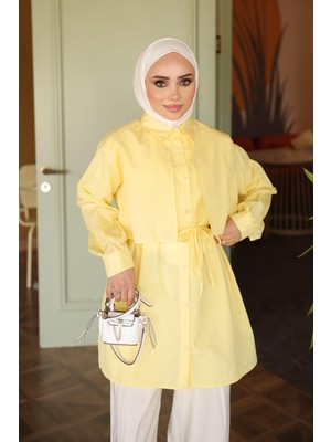 İmaj Butik Sarı Rüzgarlık Detaylı Bel Bağlamalı Gömlek