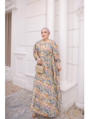 İmaj Butik Sarı Kol Lastikli Toka Detaylı Elbise
