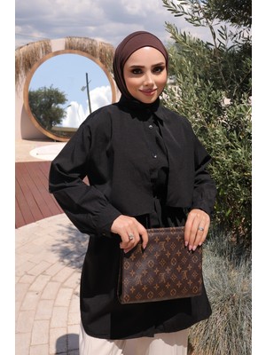 İmaj Butik Siyah Rüzgarlık Detaylı Bel Bağlamalı Gömlek