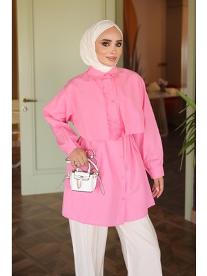 İmaj Butik Pembe Rüzgarlık Detaylı Bel Bağlamalı Gömlek