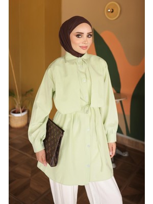 İmaj Butik Mint Yeşili Rüzgarlık Detaylı Bel Bağlamalı Gömlek