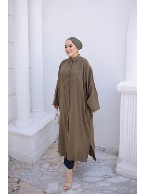İmaj Butik Haki Düğmeli Uzun Salaş Tunik