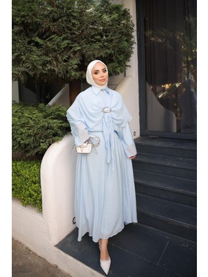 İmaj Butik Bebe Mavi Pelerinli Astarlı Bluz Modal  Etekli Takım