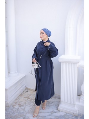 İmaj Butik Lacivert Bel Kuşaklı Cepli Oversize Tunik