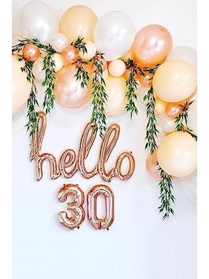 MarkEntegra 30 Yaş Doğum Günü Balonları - Hello 30 El Yazısı Rose Gold Renk Folyo Balon
