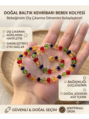 Taşmir Sertifikalı Doğal Kehribar Bebek Diş Kolyesi