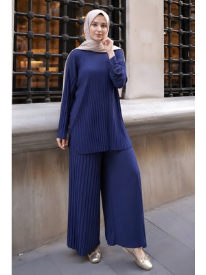 İmaj Butik Lacivert Piliseli Sandy Tunik Pantolon Takım