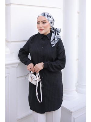 İmaj Butik Siyah Çizgili Tunik Gömlek