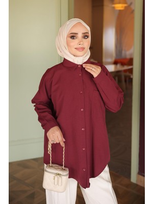 İmaj Butik Bordo Tek Cepli  Terikoton Gömlek