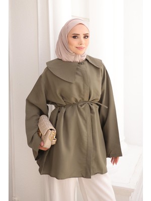 İmaj Butik Haki Geniş Kol Bel Bağlamalı Gömlek