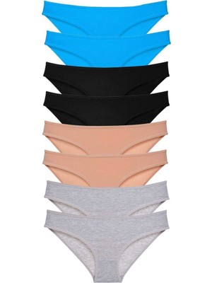 Royaleks 8 Adet Süper Eko Set Likralı Kadın Slip Külot Siyah Ten Gri Mavi