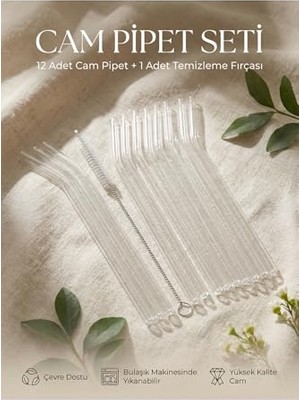 MarkEntegra 12'li Cam Pipet ve Pipet Temizleme Fırçası, Kalın Cam Pipet Şeffaf