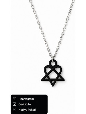 Herşey Nota Heartagram Sembol Tasarımlı Siyah Kolye – Alternatif Stil Hediyelik Unisex Kolye