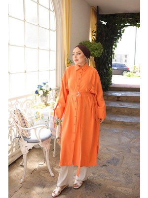 İmaj Butik Orange Bel Kuşaklı Cepli Oversize Tunik