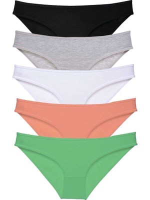 Royaleks 5 Adet Süper Eko Set Likralı Kadın Slip Külot Siyah Gri Beyaz Pudra Yeşil