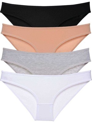 Royaleks 4 Adet Süper Eko Set Likralı Kadın Slip Külot Siyah Ten Gri Beyaz