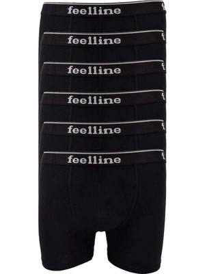 Feelline 6 Adet Feelline Siyah Pamuklu Doğal Likralı Erkek Boxer