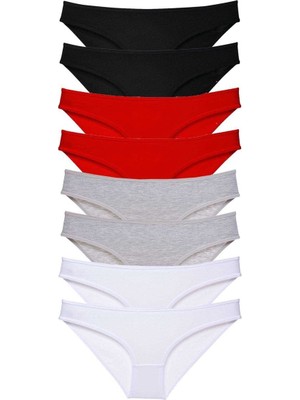 Royaleks 8 Adet Süper Eko Set Likralı Kadın Slip Külot Siyah Kırmızı Gri Beyaz