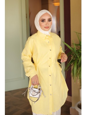 İmaj Butik Sarı Bel Bağlamalı Düğmeli Tunik