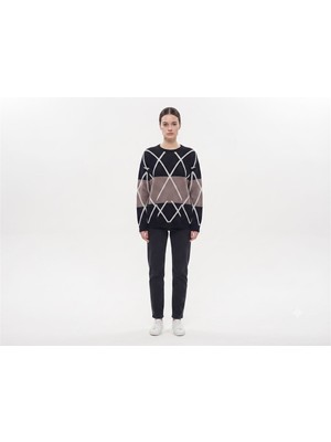 Neden Tekstil Kadın Oversize Triko Kazak - Modern Geometrik Desen