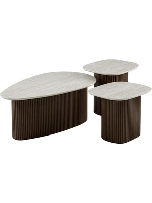 Sedef 2+1 Orta Sehpa Takımı - Mdf Krem Lake Boya Üst Tabla