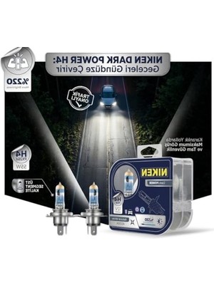 Hakay H4 Halojen Far Ampulü, 2'li Set ile 4500K Beyaz Işık ve Uzun Ömür