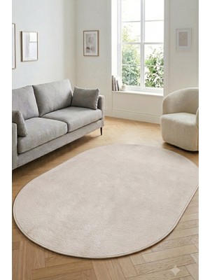 Colore Home Bej Oval Peluş Halı Oval Bej Post Halı
