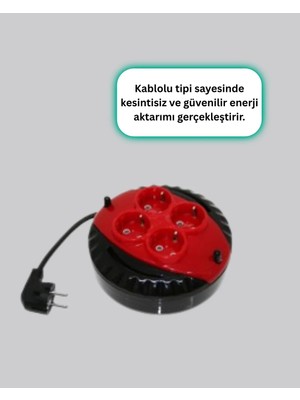 Uslucan Alışveriş Kırmızı Renk 5 Metre 4’lü Kablolu Priz Makarası