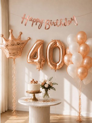 Parti Adresi 40 Yaş Doğum Günü Dekorasyon Seti – Balonlu Parti Seti Rose Gold