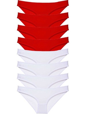 Royaleks 8 Adet Süper Eko Set Likralı Kadın Slip Külot Kırmızı Beyaz