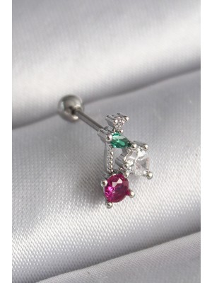 ALK 316L Çelik Gümüş Renk Zirkon Taşlı Tragus Piercing