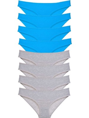 Royaleks 8 Adet Eko Set Likralı Kadın Slip Külot Gri ve Mavi