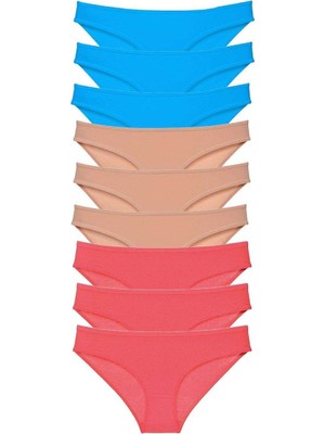 Royaleks 9 Adet Süper Eko Set Likralı Kadın Slip Külot Fuşya Ten Mavi