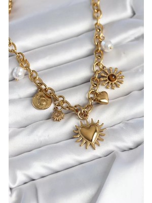 Aydogan's Ayd 316L Çelik Gold Renk Charmlı Model Kadın Kolye TJ-BKO11135