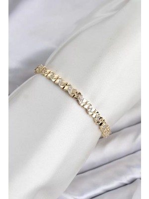 Aydogan's Ayd cm Model Zirkon Taşlı Vıp Seri Gold Renk Pirinç Kadın Bileklik TJ-BB8609