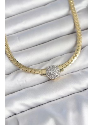 Aydogan's Ayd Ezme Zincir Model Zirkon Taşlı Vıp Seri Gold Renk Kadın Kolye TJ-BKO11141