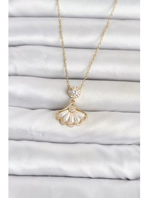 Aydogan's Ayd 316L Çelik Zincir Gold Renk Yelpaze Model Kadın Kolye TJ-BKO11072