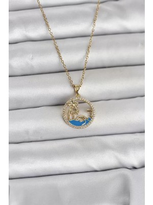 Aydogan's Ayd 316L Çelik Zincir Gold Renk Zirkon Taşlı Deniz Temalı Kadın Kolye - TJ-BKO11032