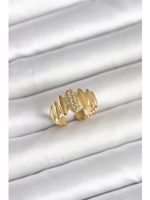 Aydogan's Ayd 316L Çelik Gold Renk Zirkon Taşlı Vintage Model Kadın Yüzük - TJ-BYK4164