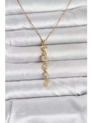 Aydogan's Ayd 316L Çelik Gold Renk Deniz Temalı Y Model Zirkon Taşlı Kadın Kolye - TJ-BKO11051
