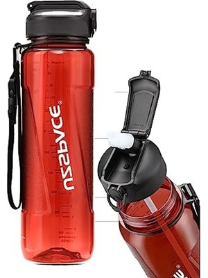 Hakay Kırmızı Su Matarası 1000ML Kapasiteli Pipetli Tasarım