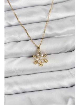 Aydogan's Ayd 316L Çelik Zincir Gold Renk Kar Tanesi Model Zirkon Taşlı Kadın Kolye - TJ-BKO10831