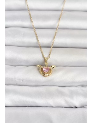 Aydogan's Ayd 316L Çelik Zincir Gold Renk Kanatlı Kalp Model Kadın Kolye TJ-BKO11082