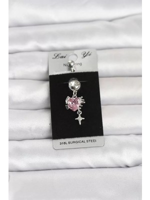 Aydogan's Ayd 316L Cerrahi Çelik Pembe Zirkon Taşlı Model Göbek Piercing TJ-PR1408