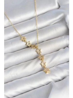 Aydogan's Ayd 316L Çelik Yıldız Model Gold Renk Zirkon Taşlı Kadın Kolye TJ-BKO11131