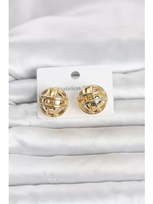Aydogan's Ayd 316L Çelik Gold Renk Desenli Top Model Kadın Küpe TJ-BKP11811