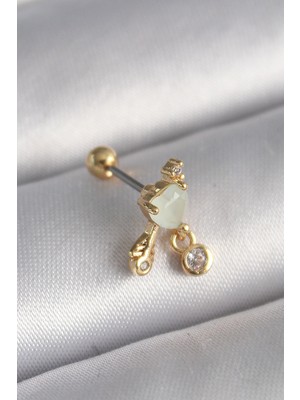 ALK 316L Çelik Gold Renk Beyaz Mineli Kalp Sallantı Zirkon Taşlı Tragus Piercing