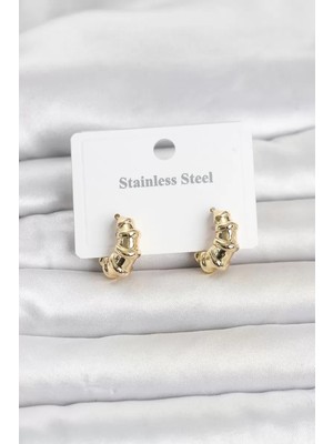 Aydogan's Ayd 316L Çelik Gold Renk Halka Model Kadın Küpe TJ-BKP11834