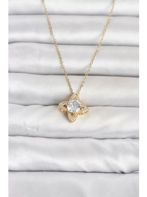 Aydogan's Ayd 316L Çelik Zincir Gold Renk Yonca Model Kadın Kolye TJ-BKO11078